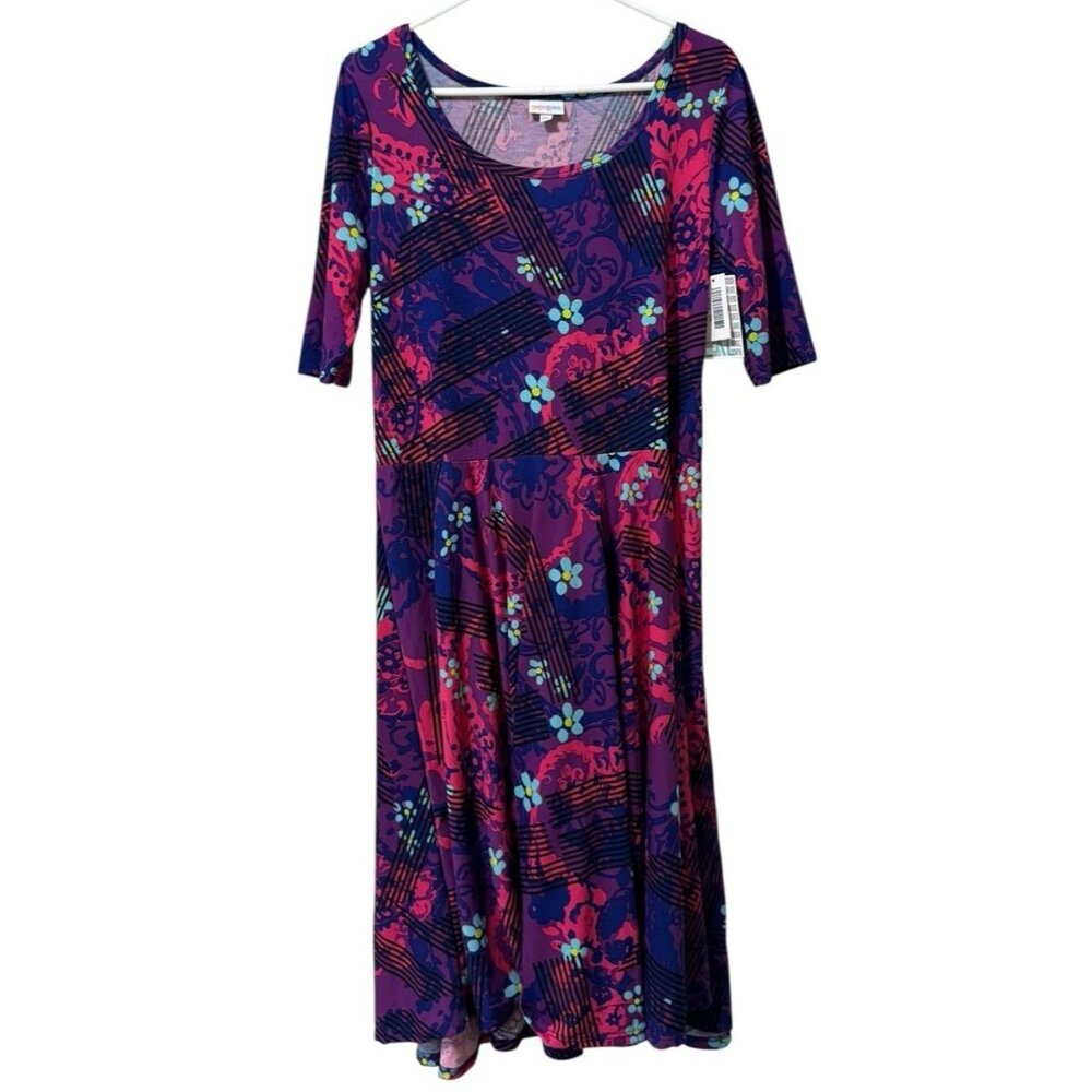 Lularoe Nicole Floral Colorful Stretch‎ Dress Size 2XL  Artsy Cottagecore NWT